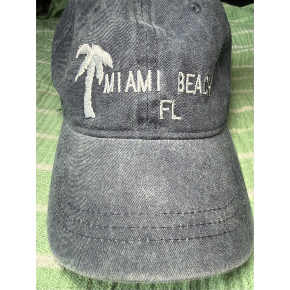 Miami Beach Florida FL Heathered Navy Blue Baseball Hat Cap Hook & Loop